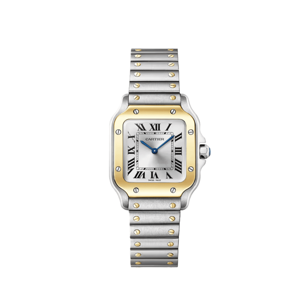 Cartier Santos Small W2SA0033 Yellow Gold Stainless Steel Silver Dial