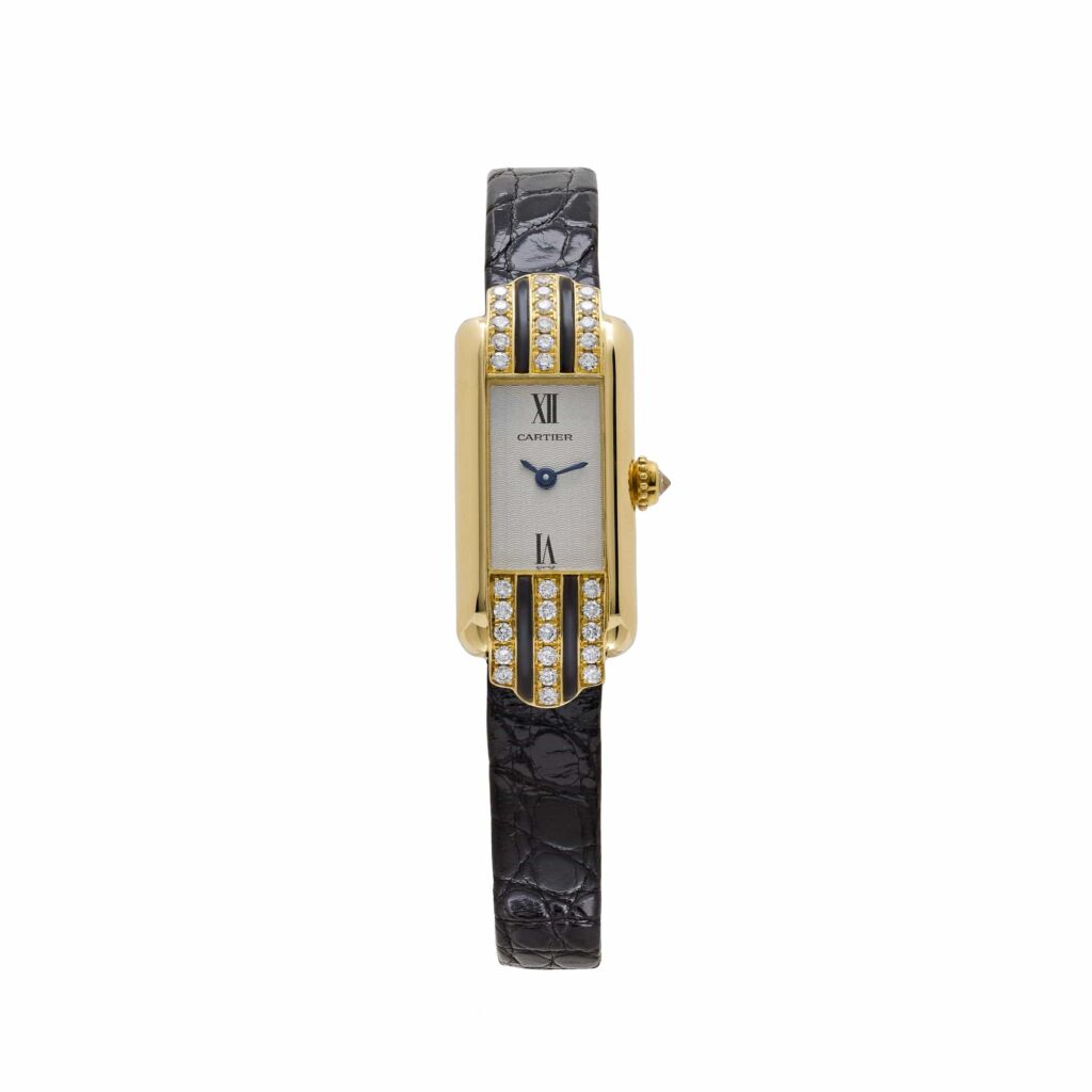Cartier Tank Allongée 1380 Yellow Gold Ivory Dial Diamond Bezel Quartz