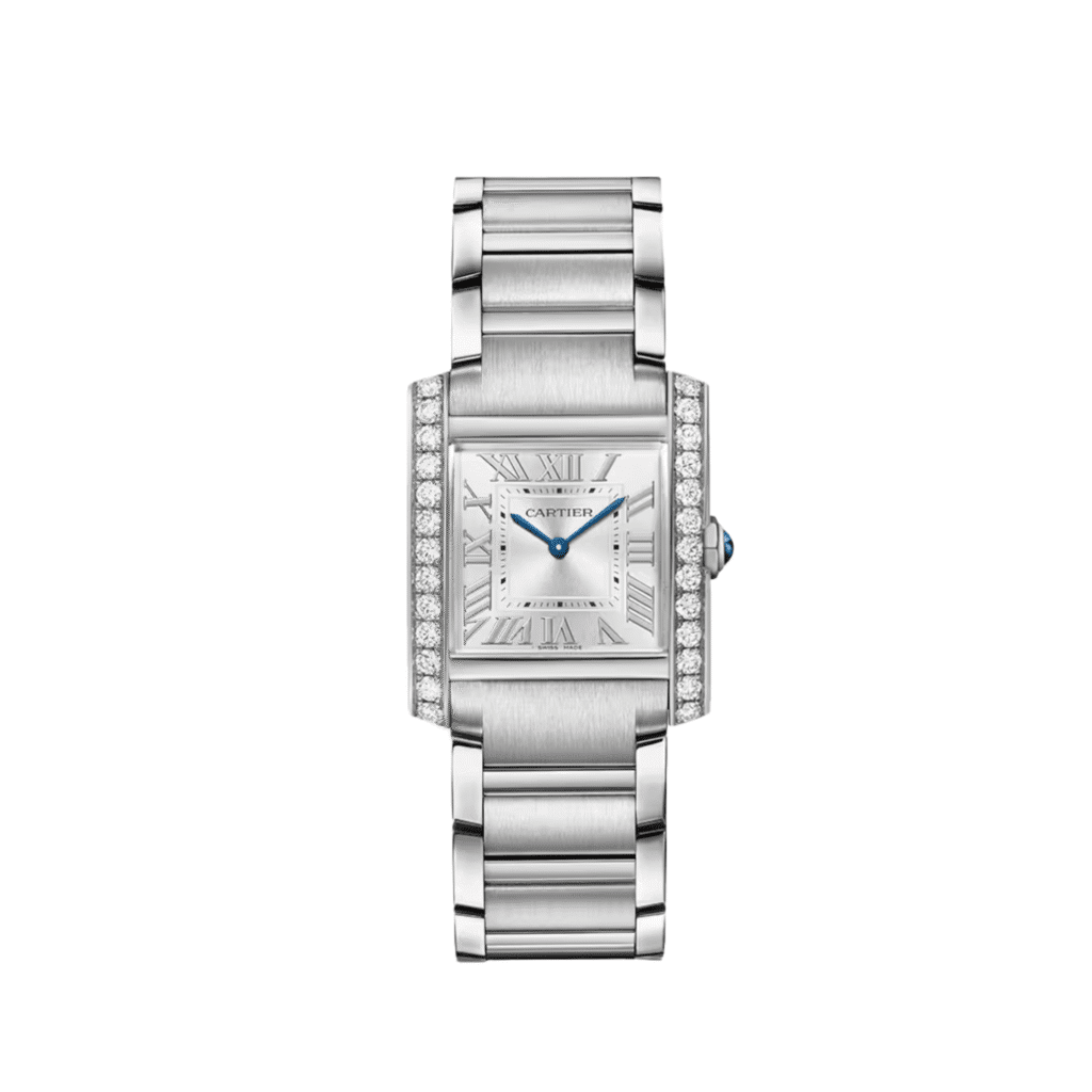 Cartier Tank Francaise Medium W4TA0028 Stainless Steel Silver Dial Diamond Bezel
