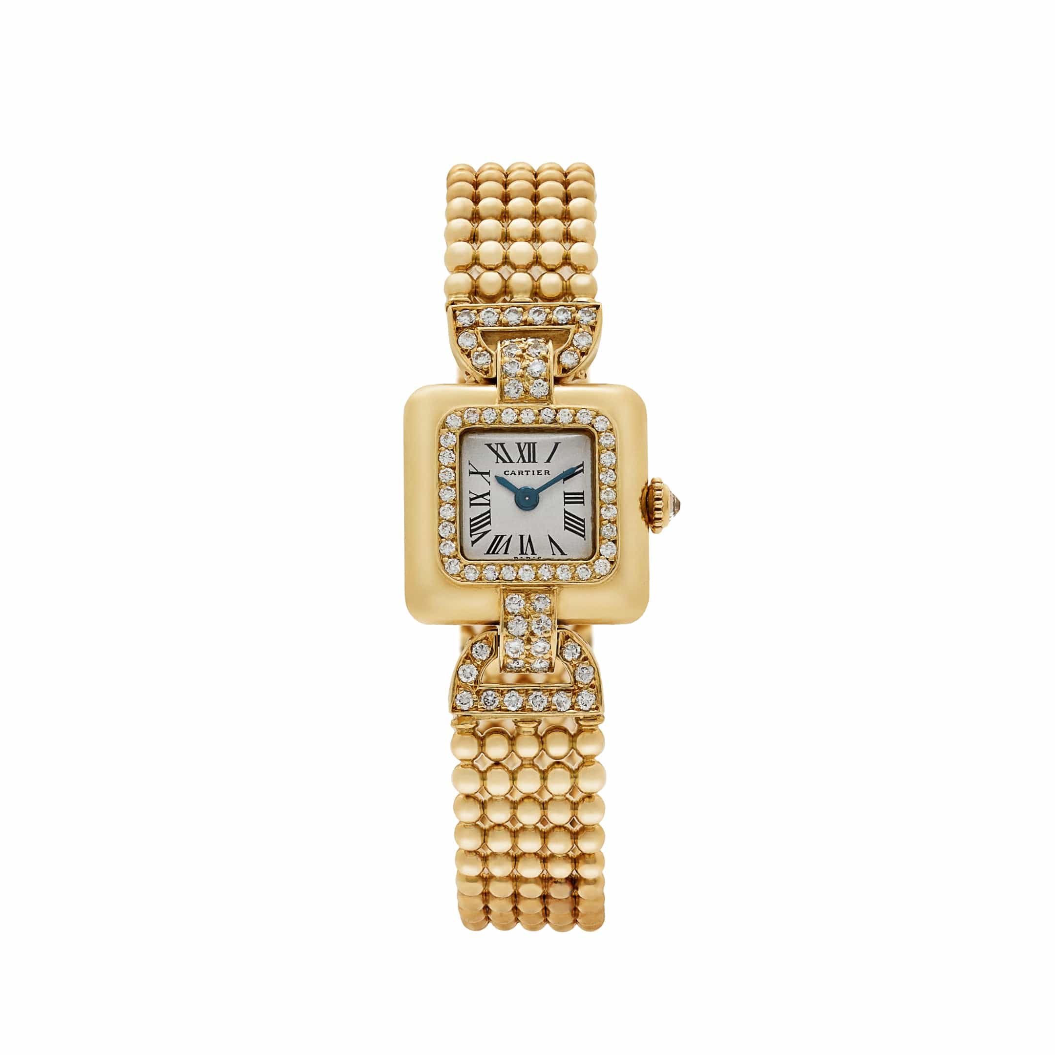 Cartier Trocadéro Vintage 'Ladies' Yellow Gold White Dial Diamond Bezel