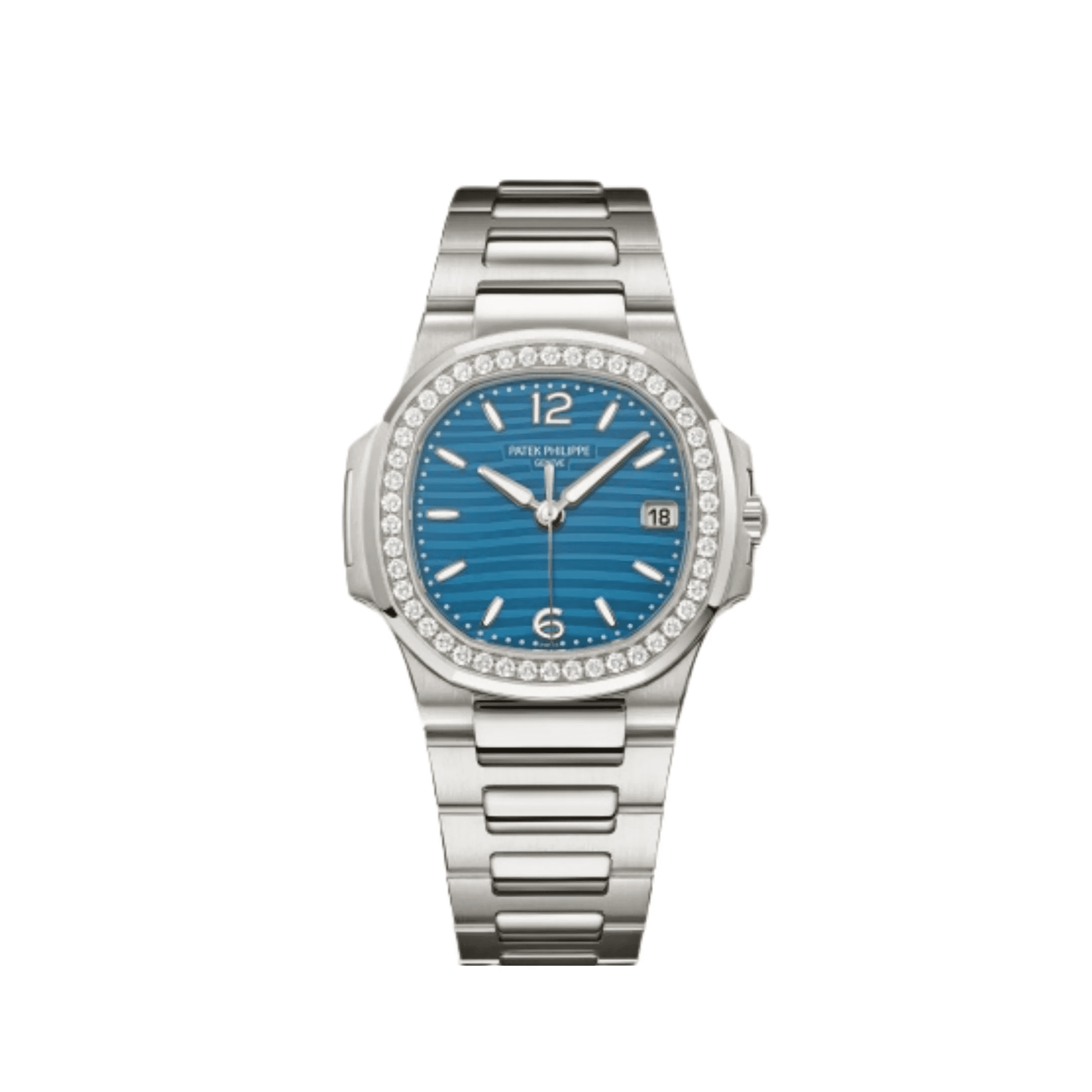 Patek Philippe Nautilus 7010G-013 'Ladies' White Gold Blue Dial Diamond Bezel