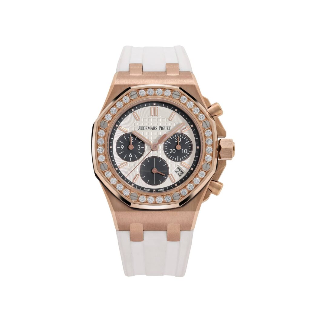 Audemars Piguet Royal Oak Offshore 26231OR.ZZ.D003CA.01 ‘Ladies’ Chronograph Rose Gold Silver Dial Diamond Bezel