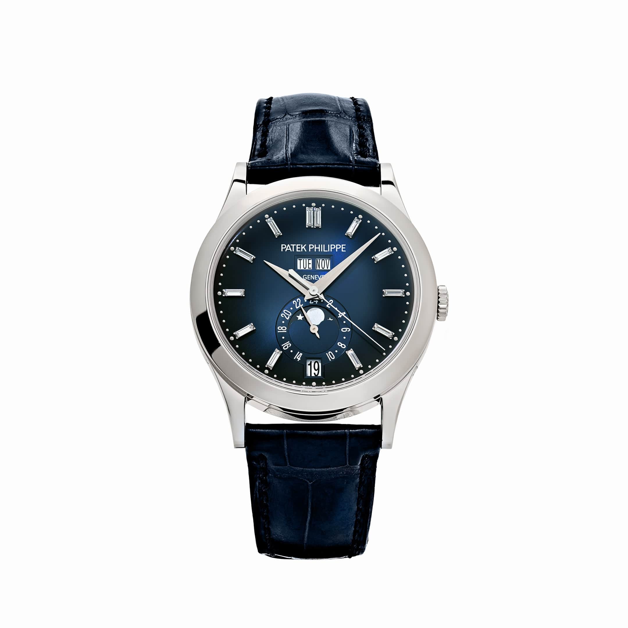 Patek Philippe Complications 5396G-017 Annual Calendar Moon Phases White Gold Blue Dial