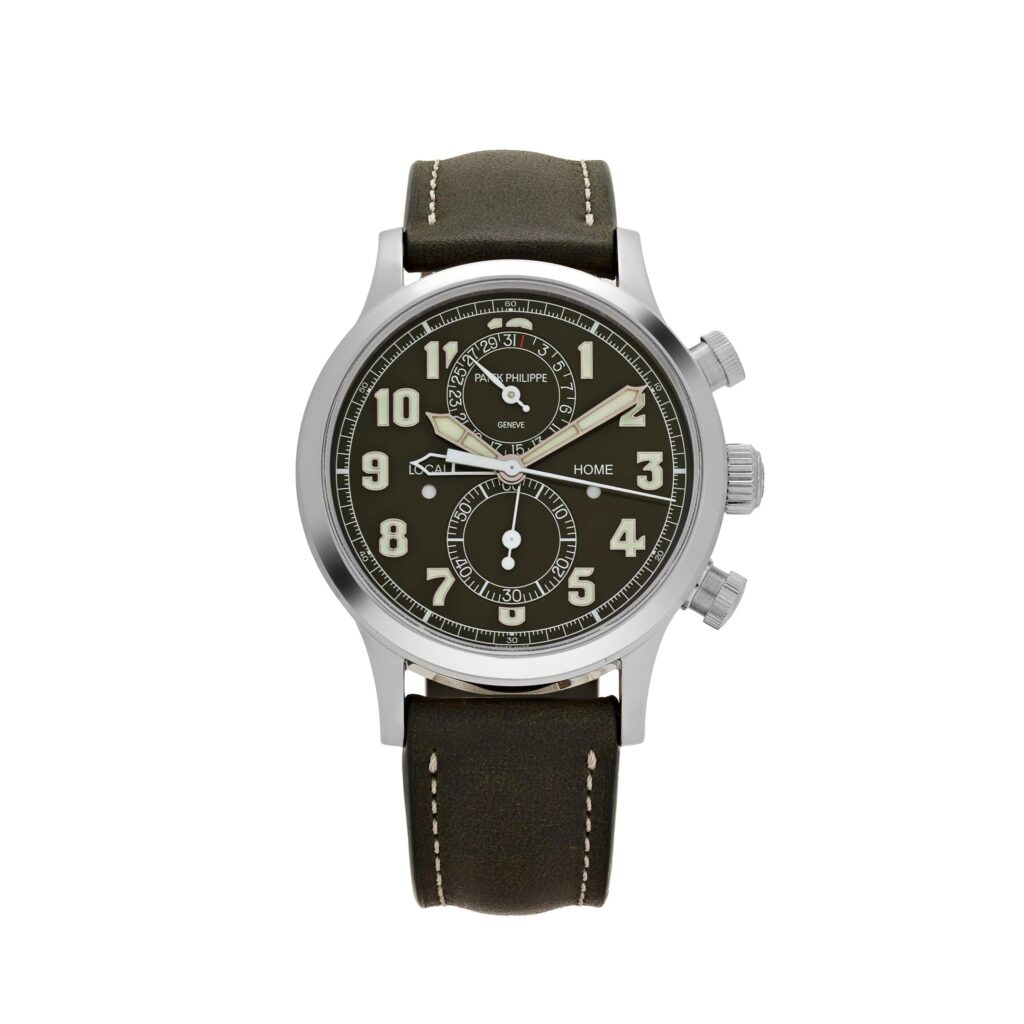 Patek Philippe Complications 5924G-010 Calatrava ‘Pilot’ Travel Time Chronograph White Gold Green Dial