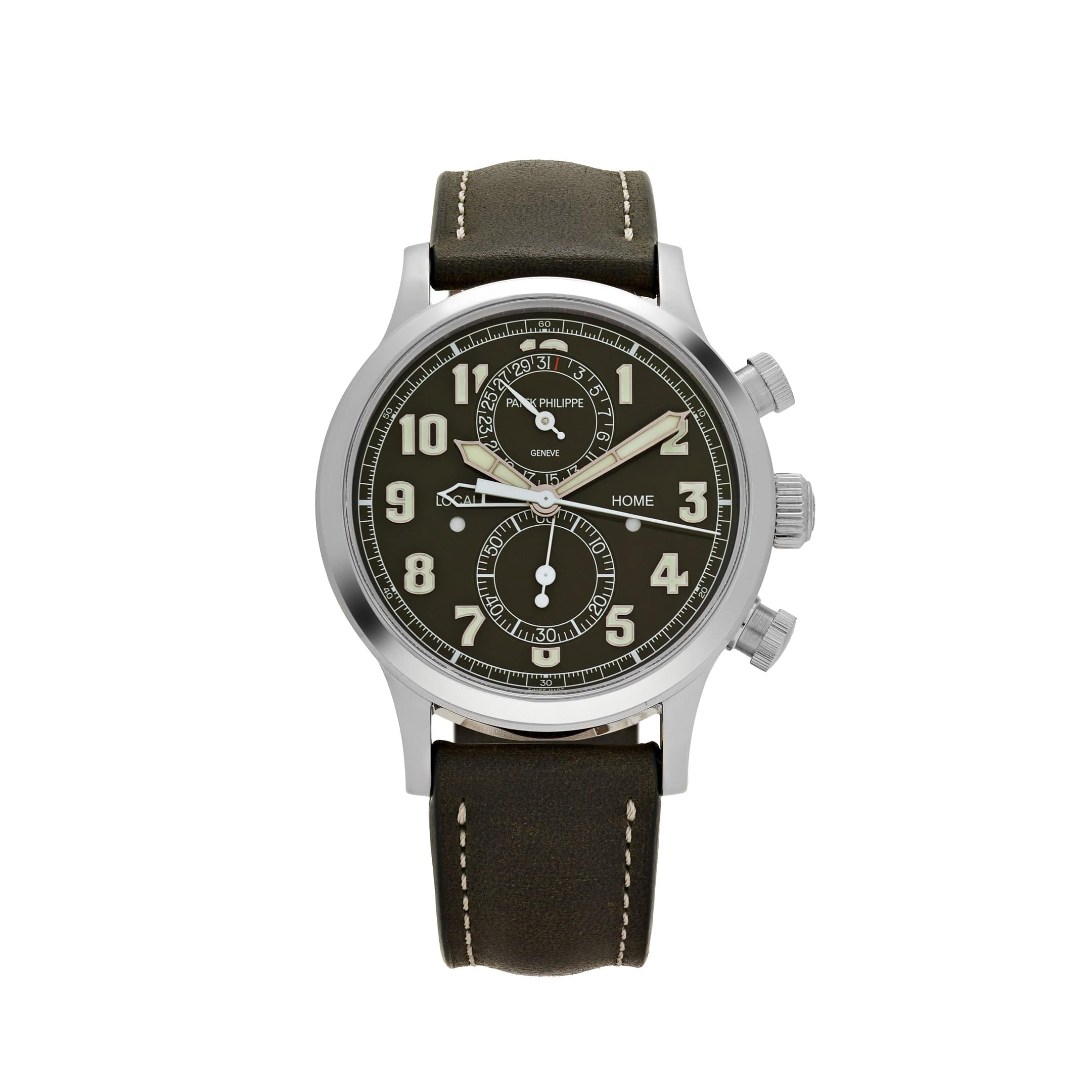 Patek Philippe Complications 5924G-010 Calatrava 'Pilot' Travel Time Chronograph White Gold Green Dial