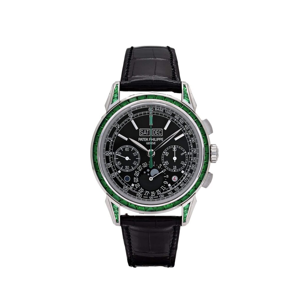 Patek Philippe Grand Complications 5271/13P-001 Perpetual Calendar Moon Phases Platinum Emerald Bezel Black Dial