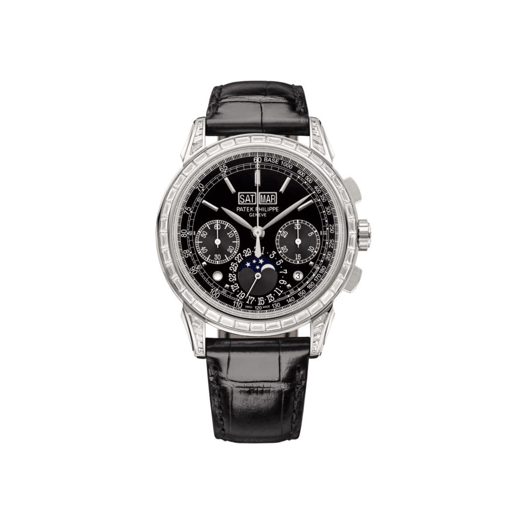 Patek Philippe Grand Complications 5271P-010 Perpetual Calendar Platinum Black Dial Diamond Baguette Bezel And Lugs