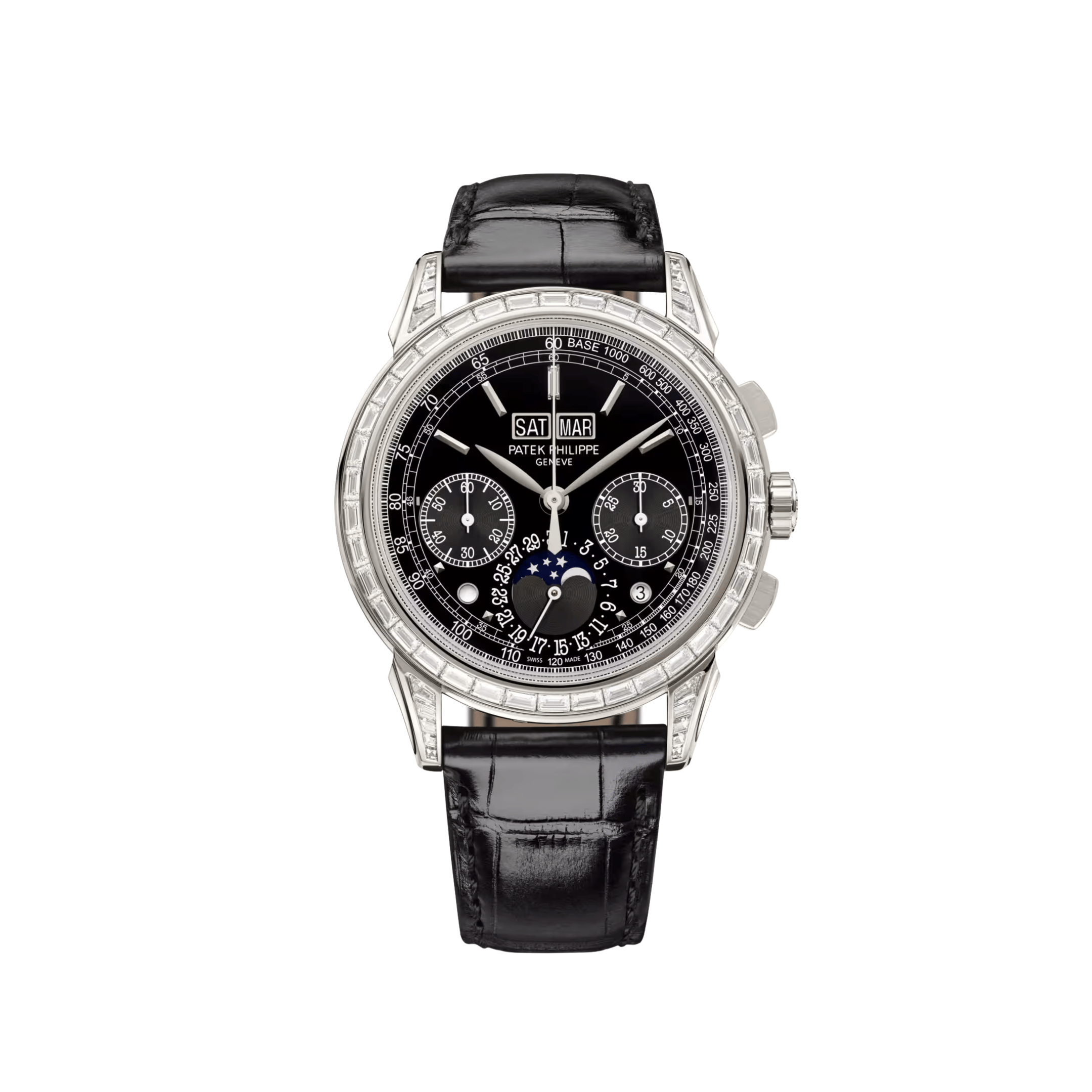 Patek Philippe Grand Complications 5271P-010 Perpetual Calendar Platinum Black Dial Diamond Baguette Bezel And Lugs