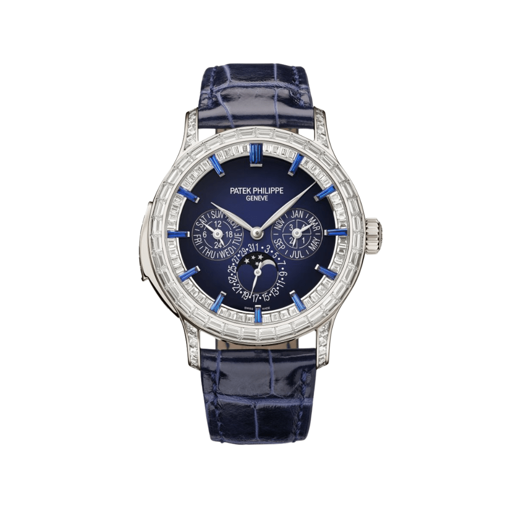 Patek Philippe Grand Complications 5374/300P-001 Perpetual Calendar Minute Repeater Diamond Set Platinum Case Blue Dial Sapphire Markers