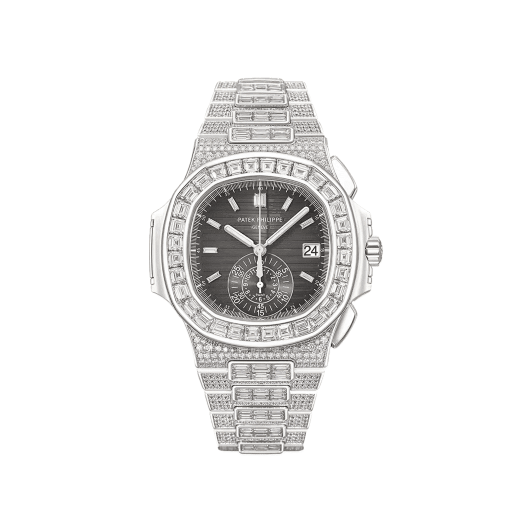 Patek Philippe Nautilus 5980/1400G-010 Chronograph White Gold Black Dial Diamond Set