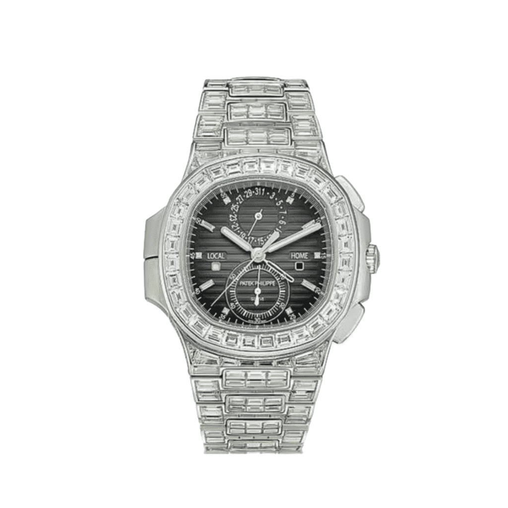 Patek Philippe Nautilus 5990/1400G-001 Flyback Chronograph White Gold Black Dial Diamond Set