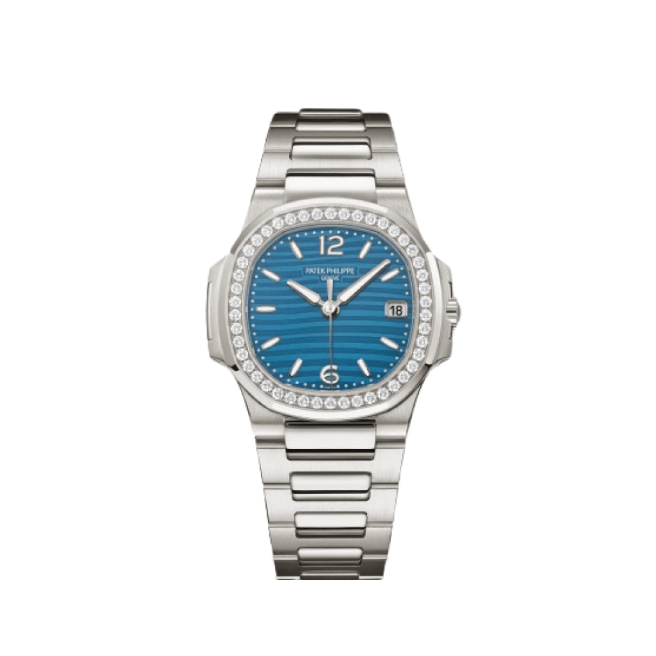 Patek Philippe Nautilus 7010/1G-013 'Ladies' White Gold Blue Dial Diamond Bezel
