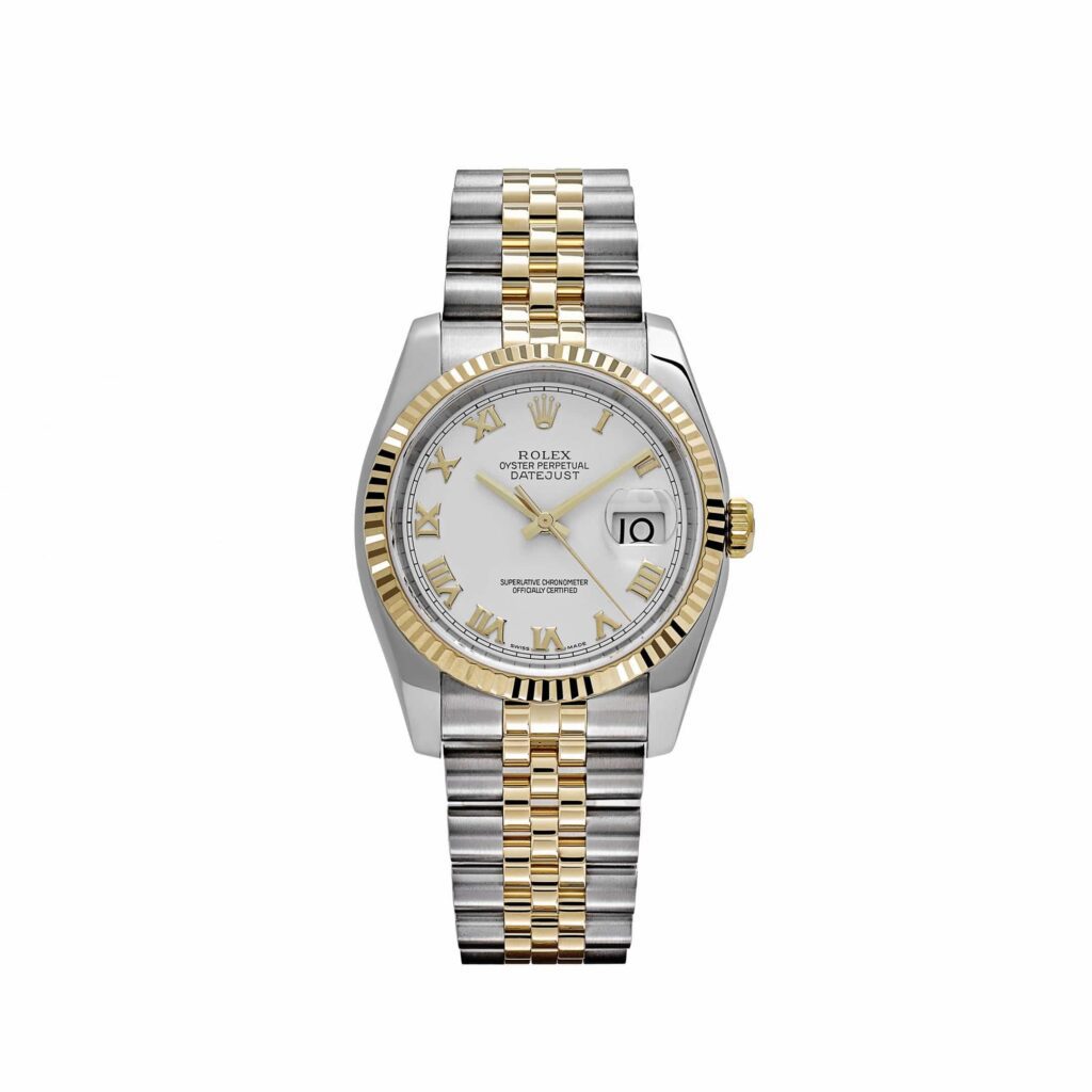 Rolex Datejust 36 126233 Yellow Gold Stainless Steel White Roman Dial Jubilee