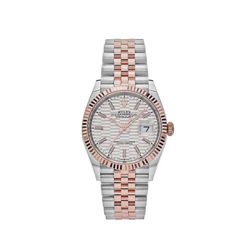 Rolex Datejust 36 126231 Rose Gold Stainless Steel Silver Fluted Motif Dial