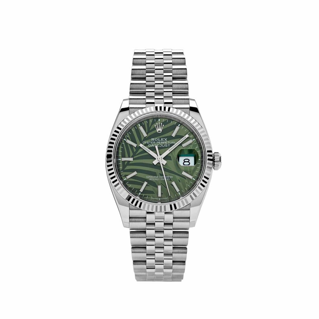Rolex Datejust 36 126234 Stainless Steel Olive Green Palm Motif Dial