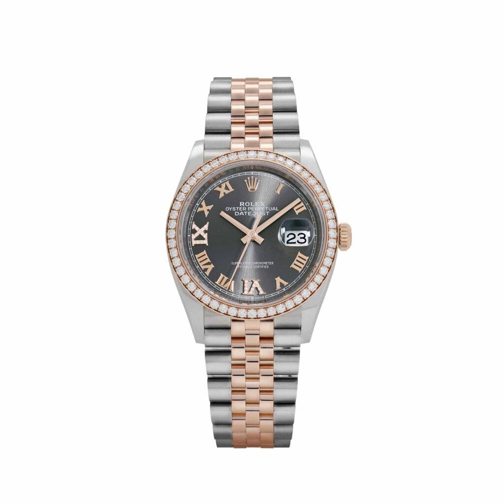 Rolex Datejust 126281RBR Rose Gold Stainless Steel Slate Diamond Dial Diamond Bezel