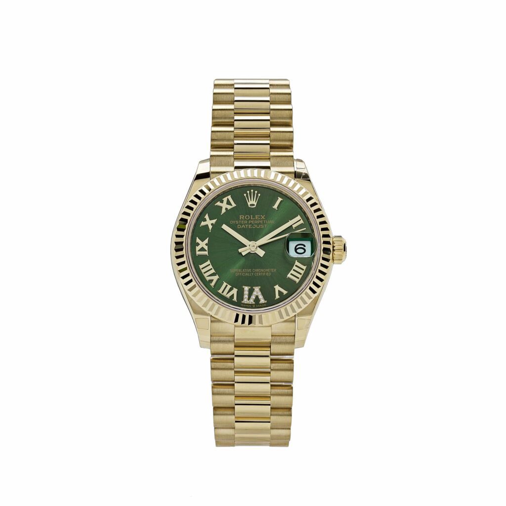 Rolex Datejust 31 278278 ‘Ladies’ Yellow Gold Diamond Green Dial President