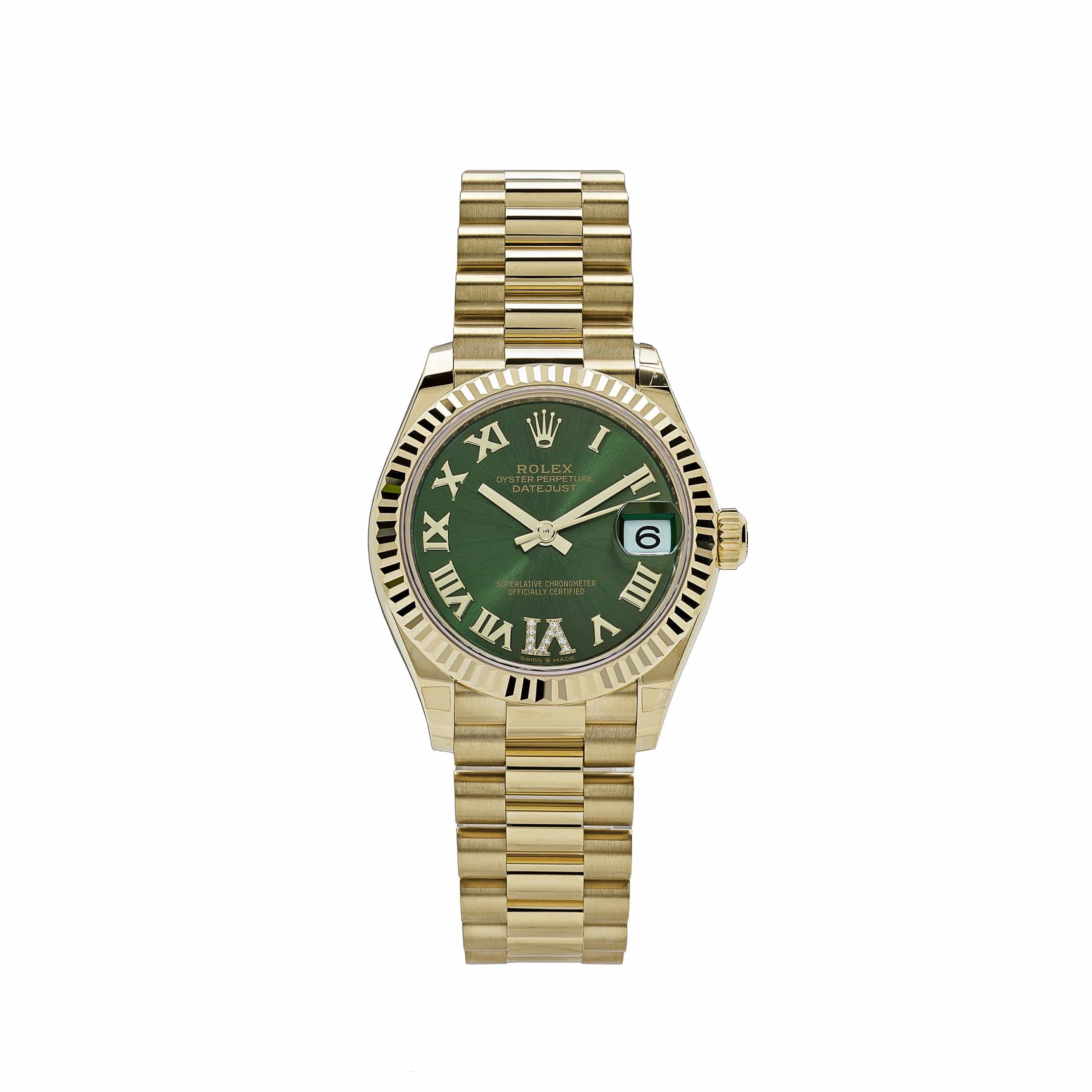 Rolex Datejust 31 278278 'Ladies' Yellow Gold Diamond Green Dial President