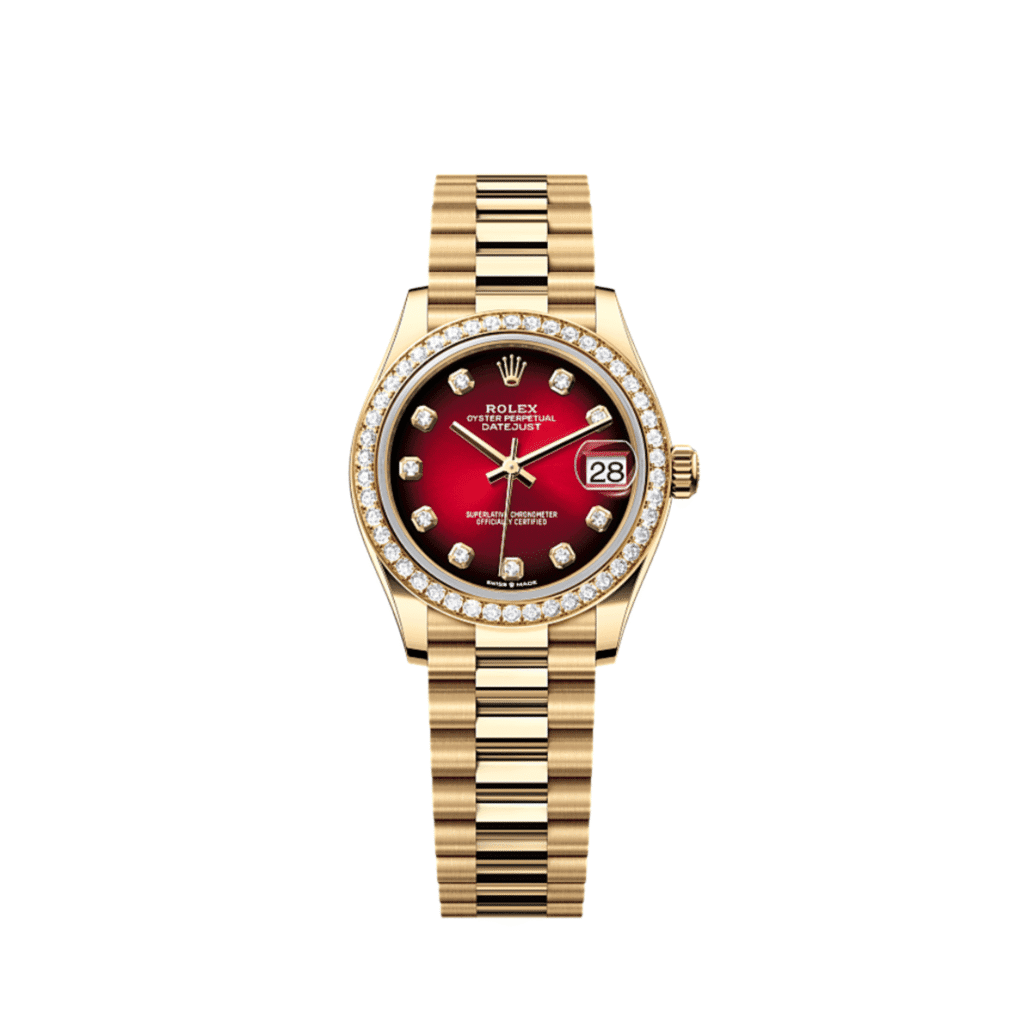 Rolex Datejust 31 278288RBR ‘Ladies’ Yellow Gold Red Ombre Dial Diamond Bezel