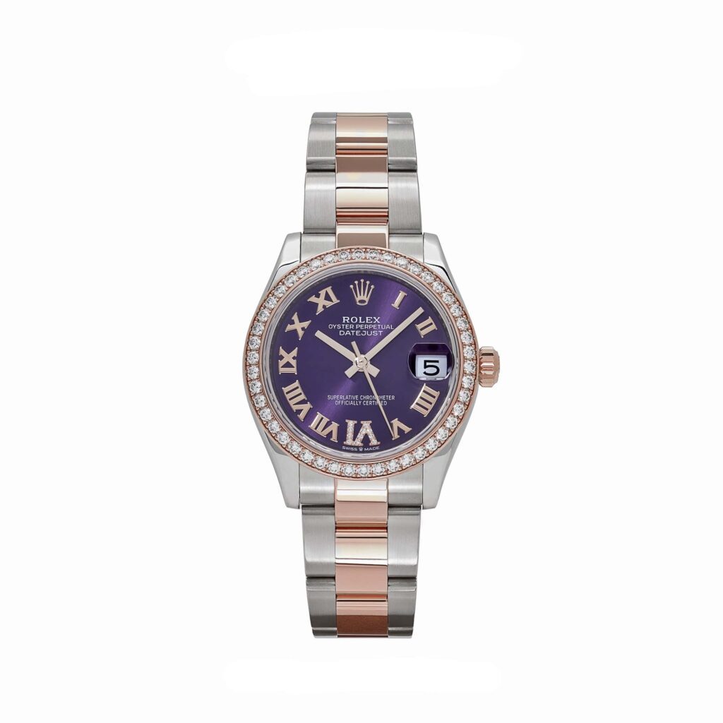 Rolex Datejust 31 278381RBR ‘Ladies’ Stainless Steel Rose Gold Aubergine Purple Dial Diamond Bezel Oyster