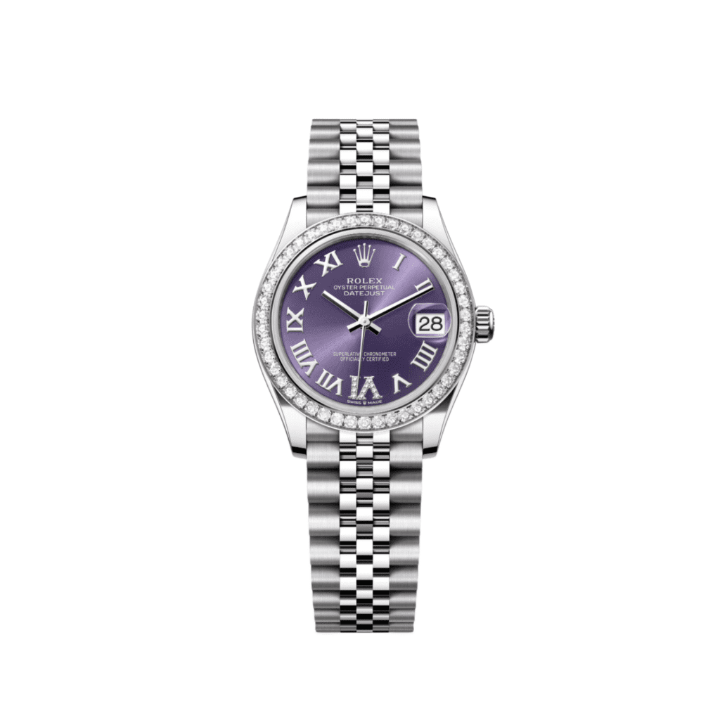 Rolex Datejust 31 278384RBR ‘Ladies’ Stainless Steel Diamond Bezel Violet Roman Dial Jubilee
