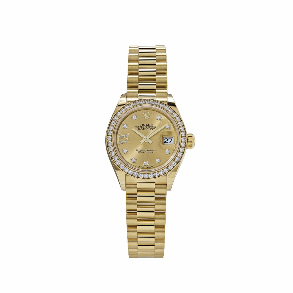 Rolex Datejust 28 279138RBR ‘Ladies’ Yellow Gold Champagne Diamond Dial President