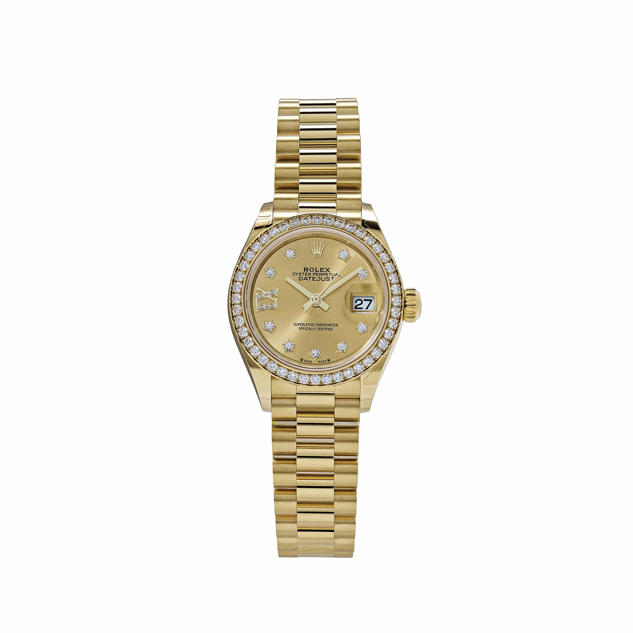 Rolex Datejust 28 279138RBR 'Ladies' Yellow Gold Champagne Diamond Dial President