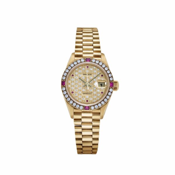 Rolex Datejust 79068 'Ladies' Yellow Gold Diamond Ruby Dial And Bezel