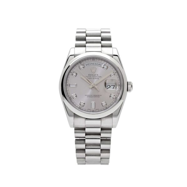 Rolex Day-Date ⁠36 118206 Platinum Silver Diamond Dial