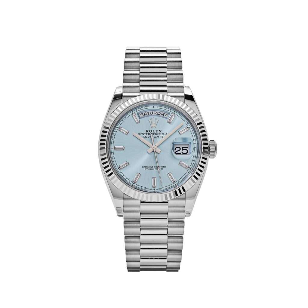 Rolex Day-Date 36 128236 Platinum Ice Blue Baguette Dial