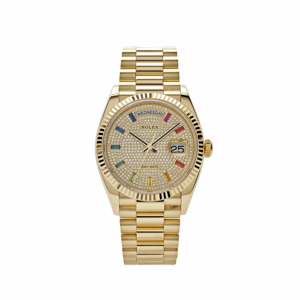 Rolex Day-Date 36 128238 Yellow Gold Diamond-Paved Rainbow Dial