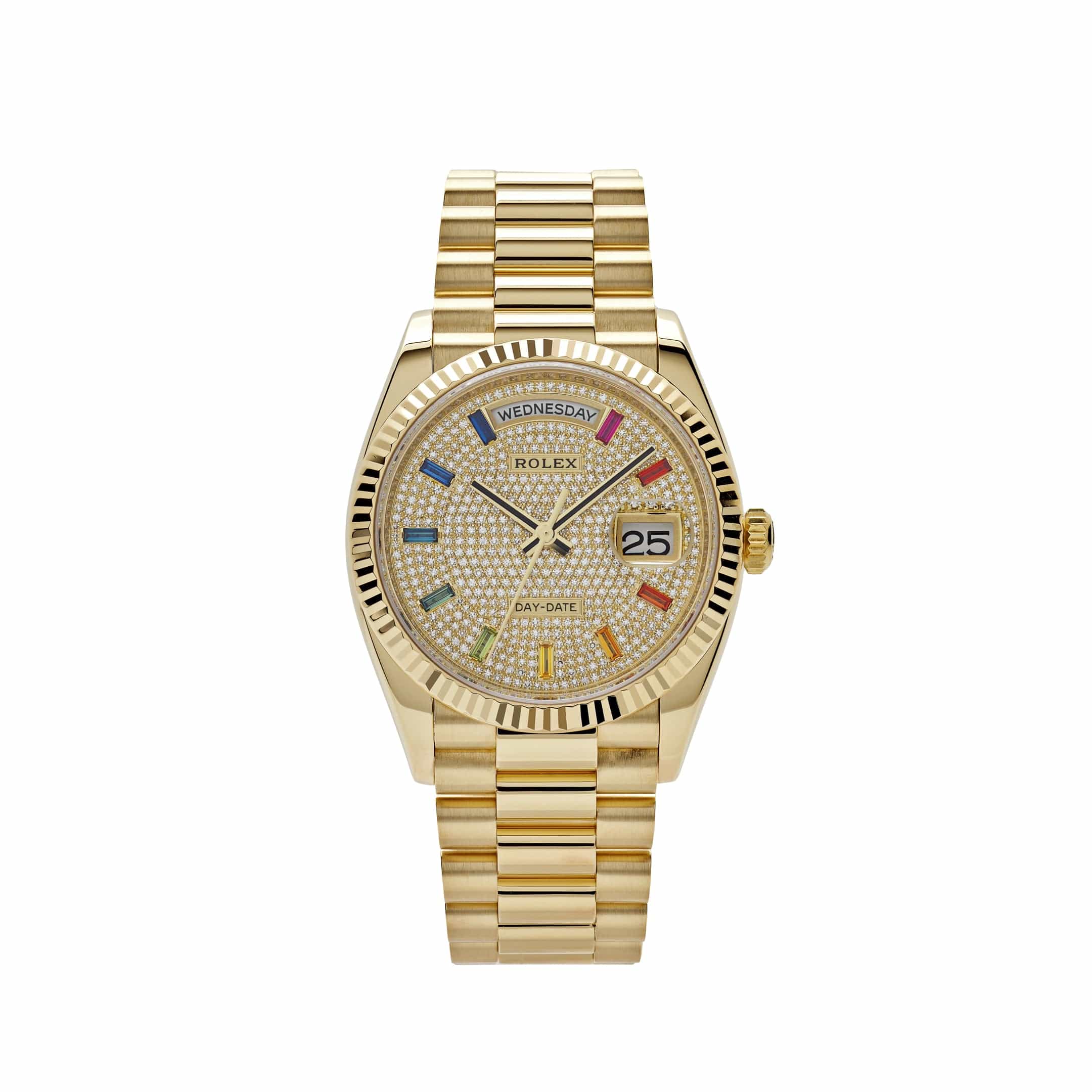 Rolex Day-Date 36 128238 Yellow Gold Diamond-Paved Rainbow Dial