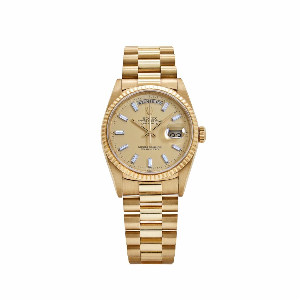 Rolex Day-Date 18238 Yellow Gold Champagne Diamond Baguette Dial