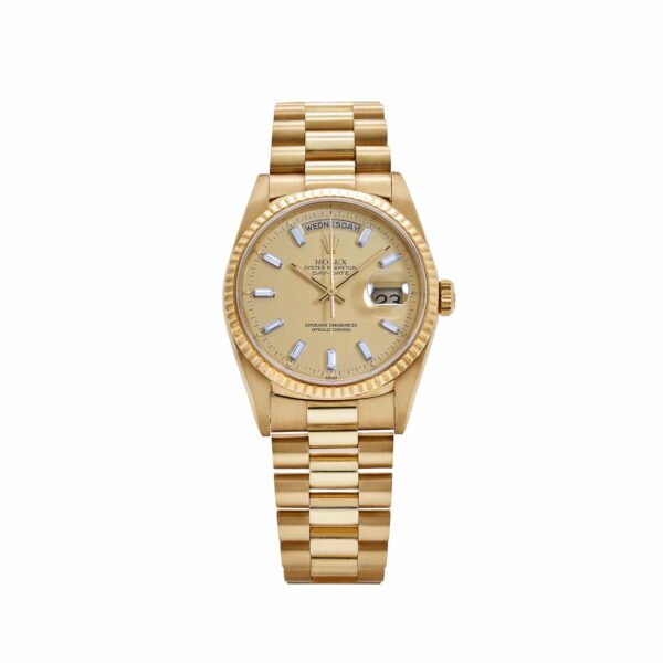 Rolex Day-Date 18238 Yellow Gold Champagne Diamond Baguette Dial