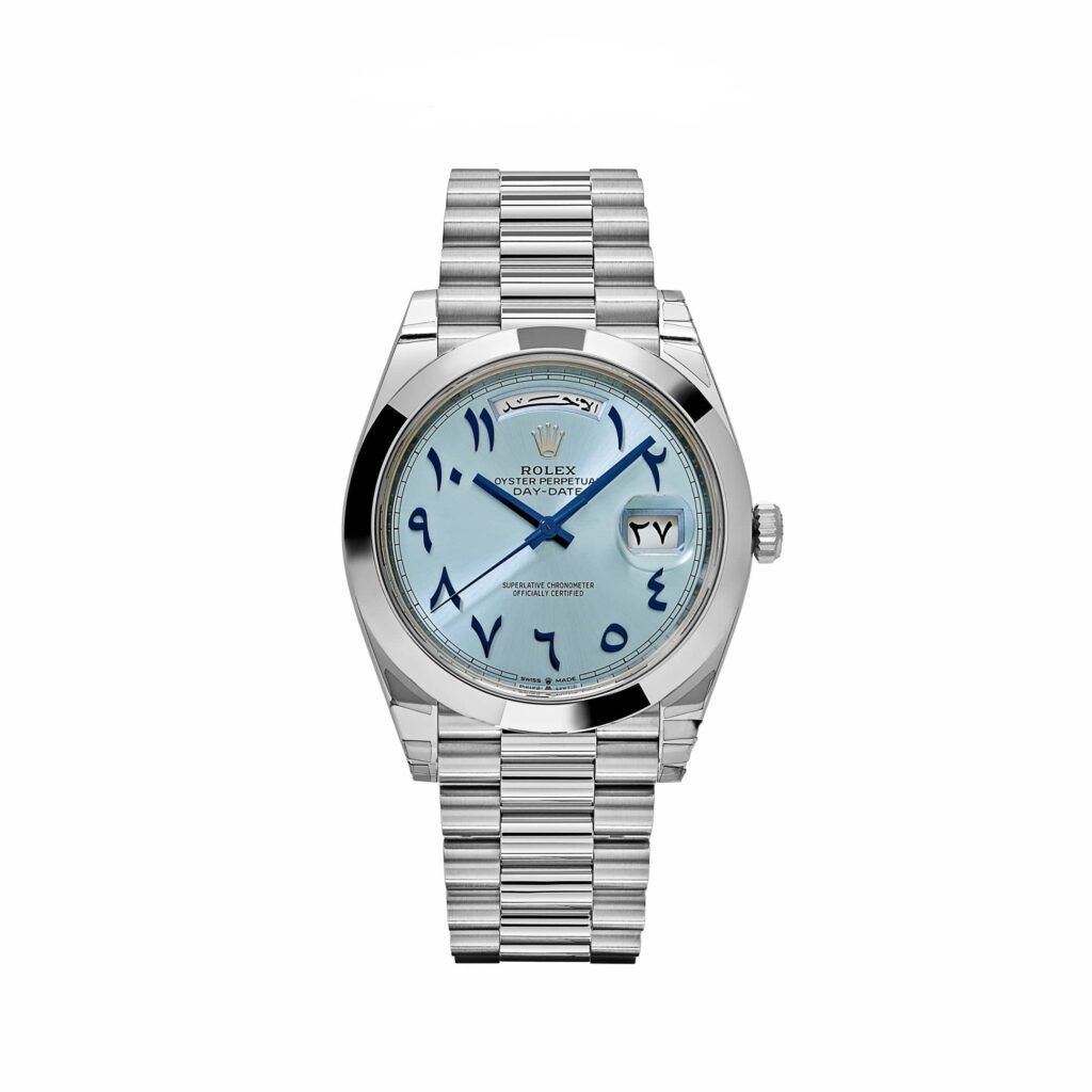 Rolex Day-Date 40 228206 Platinum Ice Blue Arabic Dial Smooth Dial
