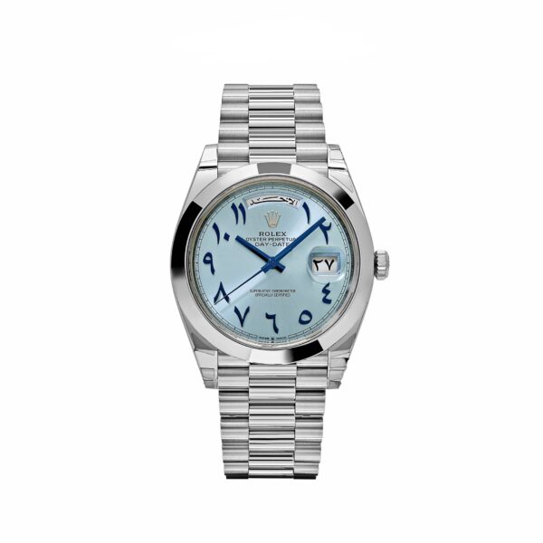 Rolex Day-Date 40 228206 Platinum Ice Blue Arabic Dial Smooth Dial
