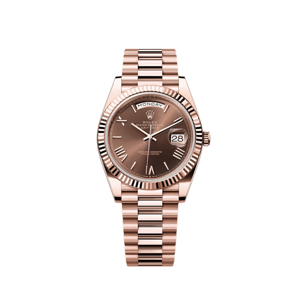 Rolex Day-Date 40 228235 Rose Gold Chocolate Roman Numerals Dial