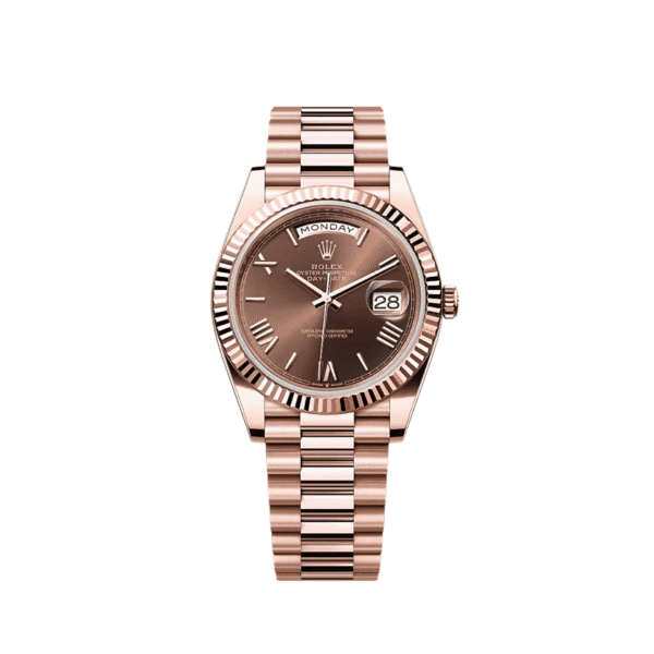 Rolex Day-Date 40 228235 Rose Gold Chocolate Roman Numerals Dial