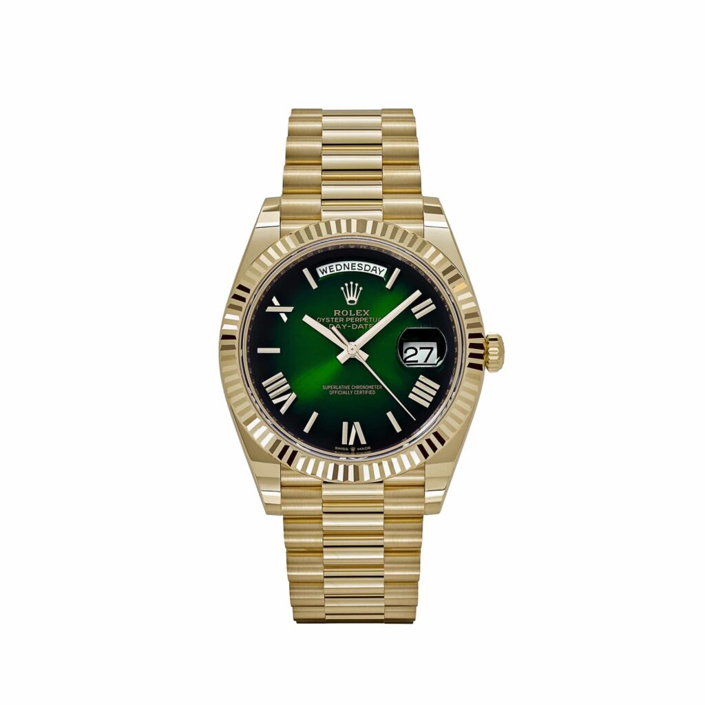 Rolex Day-Date 40 228238 Yellow Gold Green Ombre Roman Numerals Dial