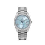 Rolex Day-Date 40 228396TBR Platinum Ice Blue Roman Dial Diamond Bezel