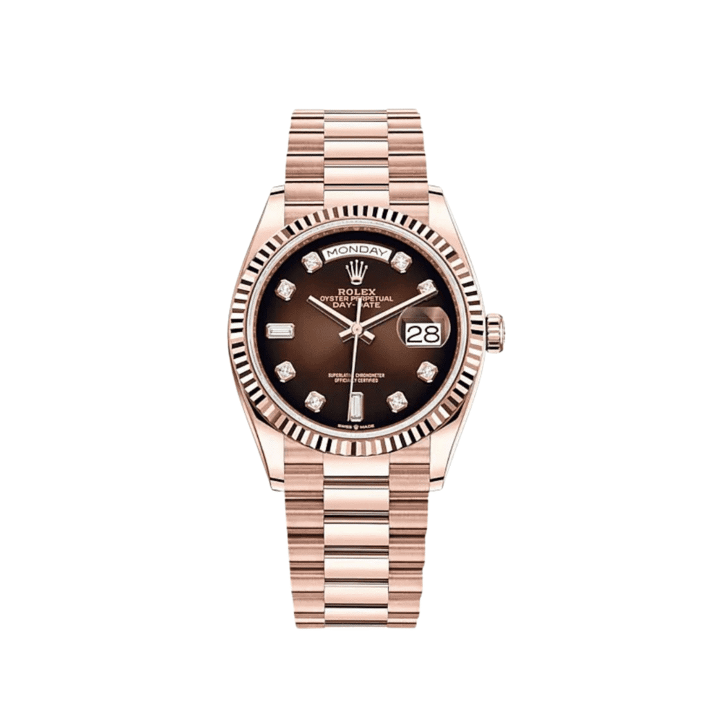 Rolex Day-Date 36 128235 Rose Gold Brown Ombre Diamond Dial