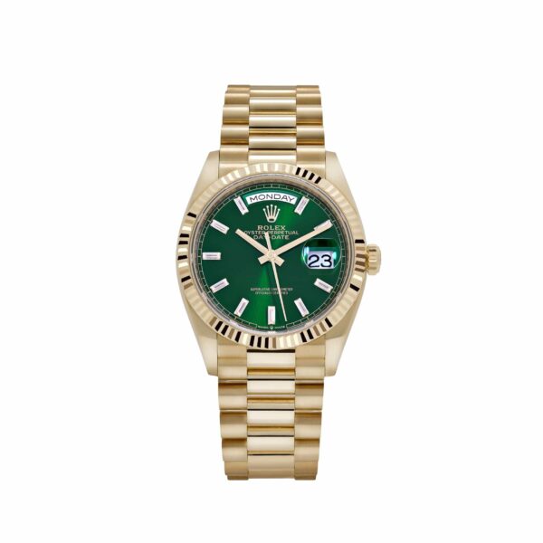 Rolex Day-Date 36 128238 Yellow Gold Green Diamond Baguette Dial