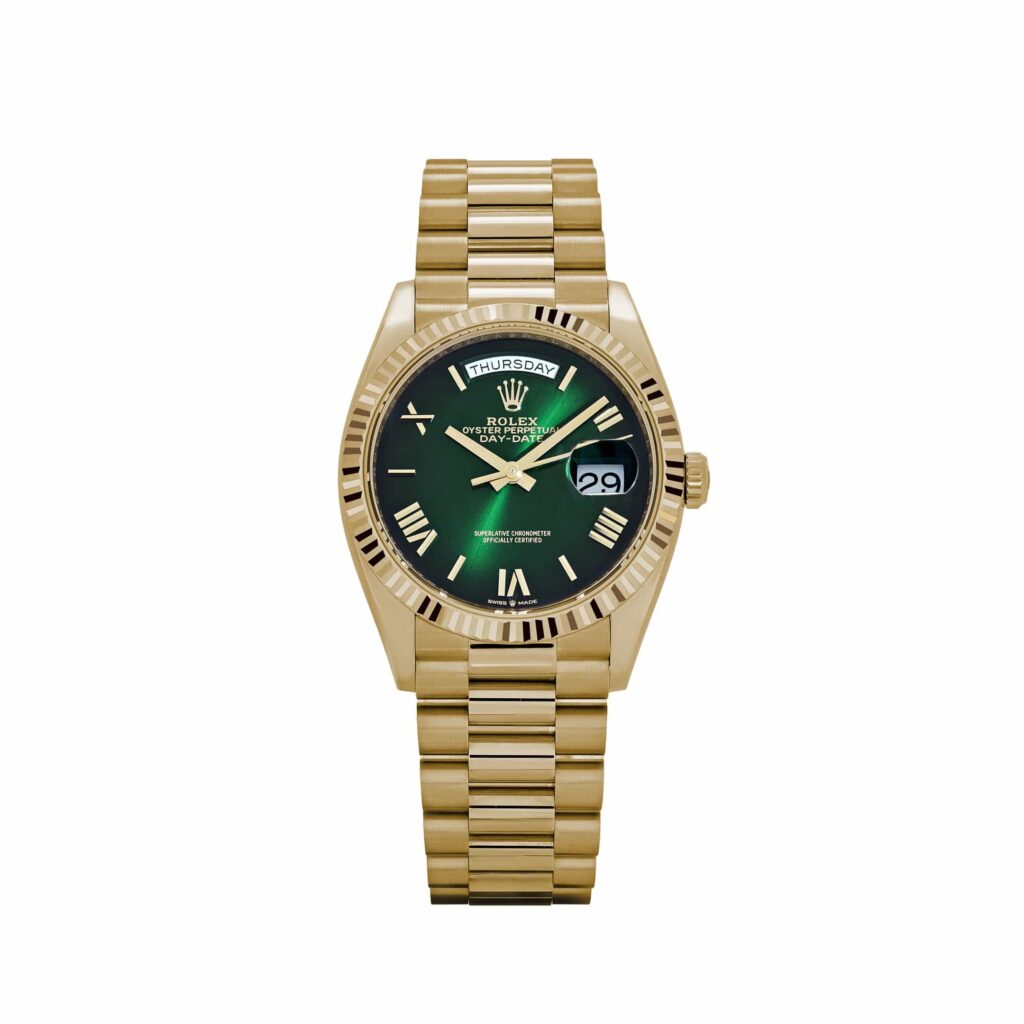 Rolex Day-Date 36 128238 Yellow Gold Green Ombre Roman Numeral Dial