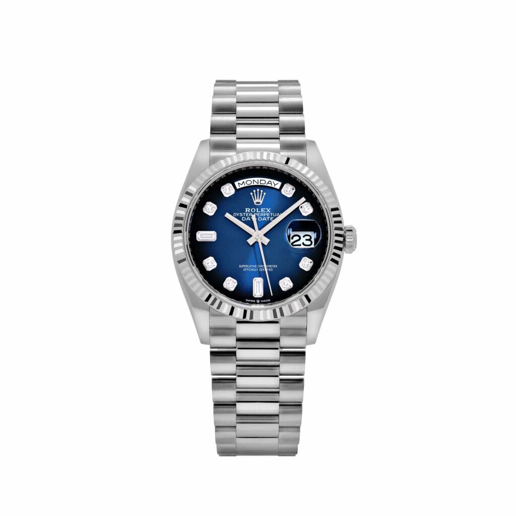 Rolex Day-Date 36 128239 White Gold Blue Ombre Diamond Dial