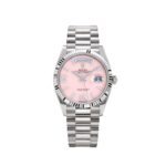 Rolex Day-Date 36 128239 White Gold Pink Opal Diamond Roman Numerals Dial