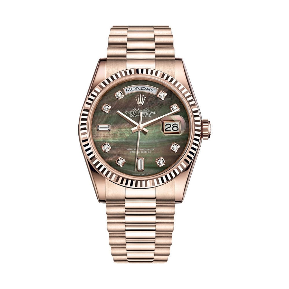 Rolex Day-Date 36 118235F Rose Gold Black Mother Of Pearl Diamond Dial
