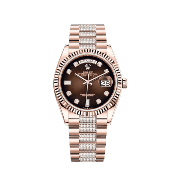 Rolex Day-Date 36 128235 Rose Gold Brown Diamond Dial