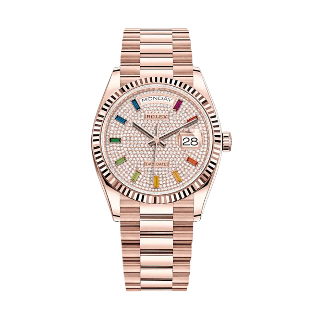 Rolex Day-Date 36 128235 Rose Gold Diamond Paved Dial