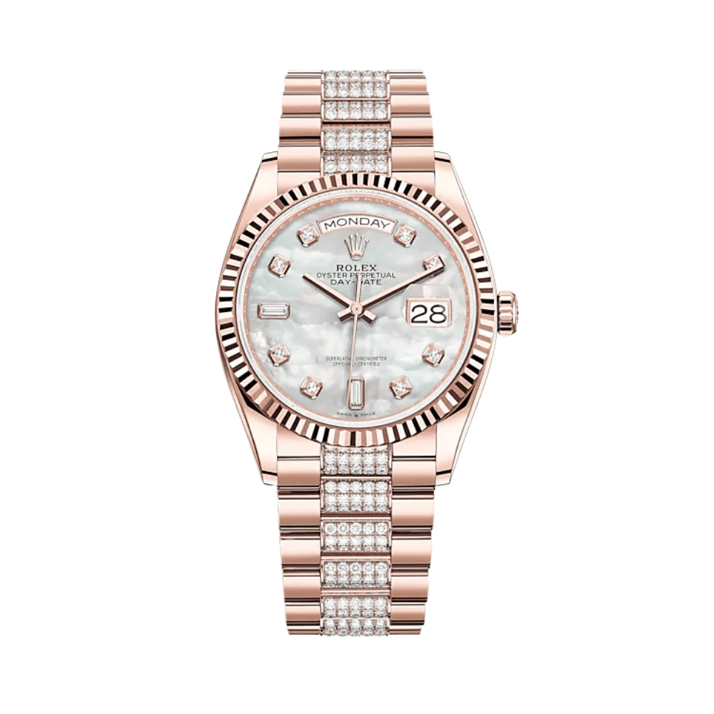 Rolex Day-Date 36 128235 Rose Gold Mother Of Pearl Diamond Set