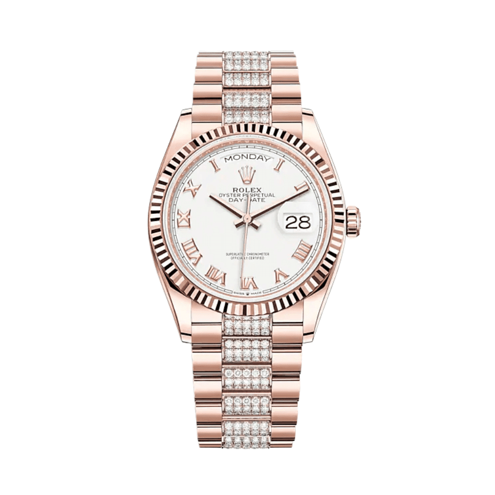 Rolex Day-Date 36 128235 Rose Gold White Dial